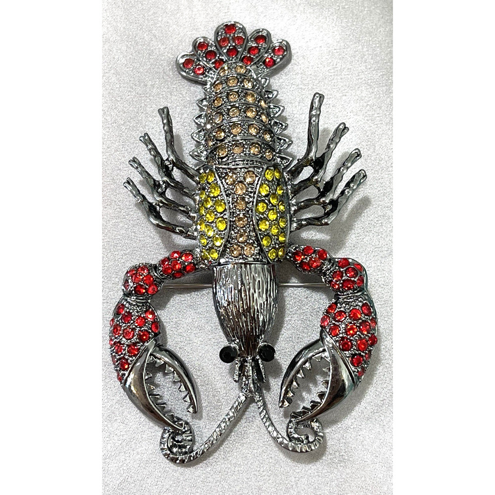 NWOT Articulated Lobster Brooch Pin Multicolor Rhinestone Sea Life Seafood